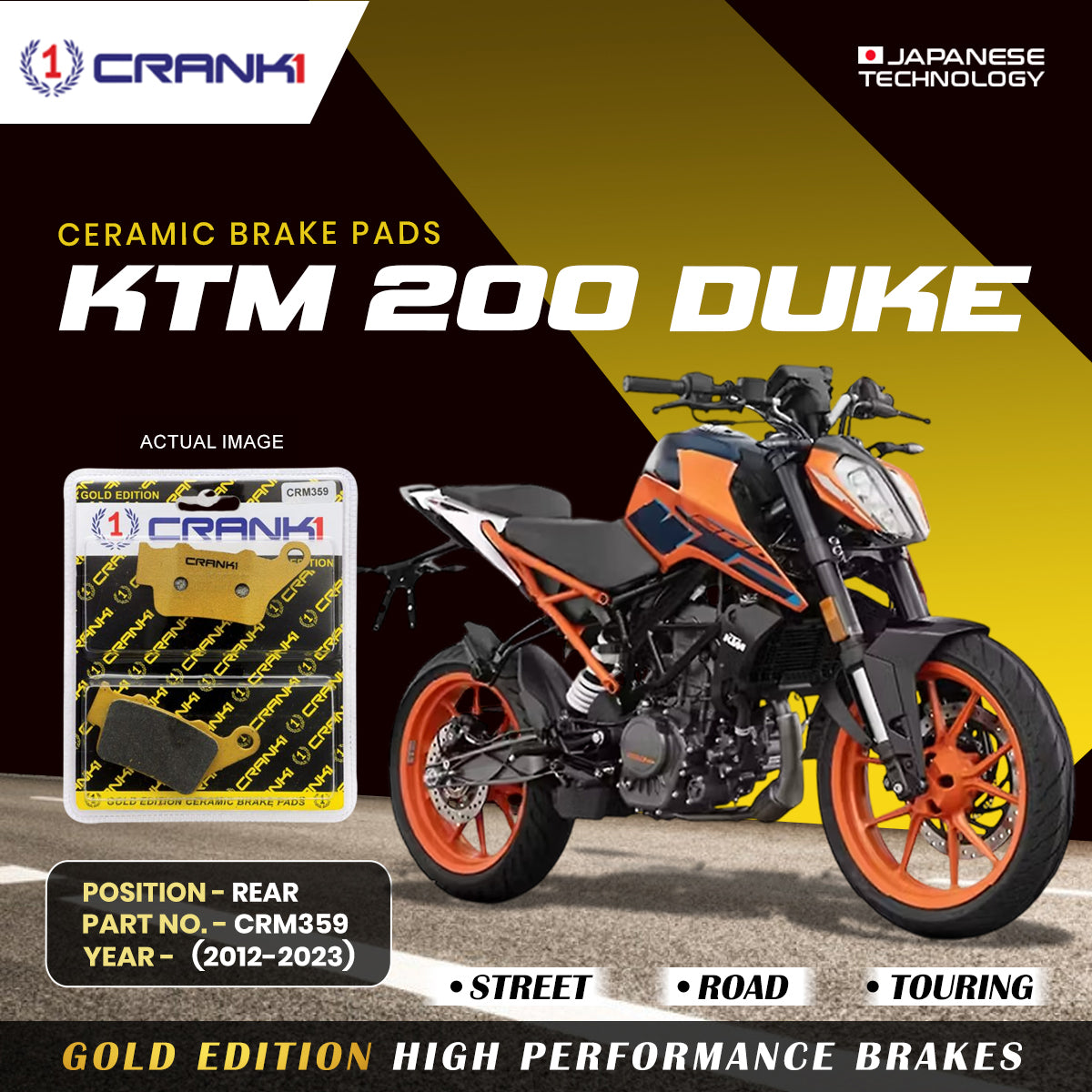 Ceramic Brake Pads For KTM 200 Duke (2012-2023) - Rear - CRM359