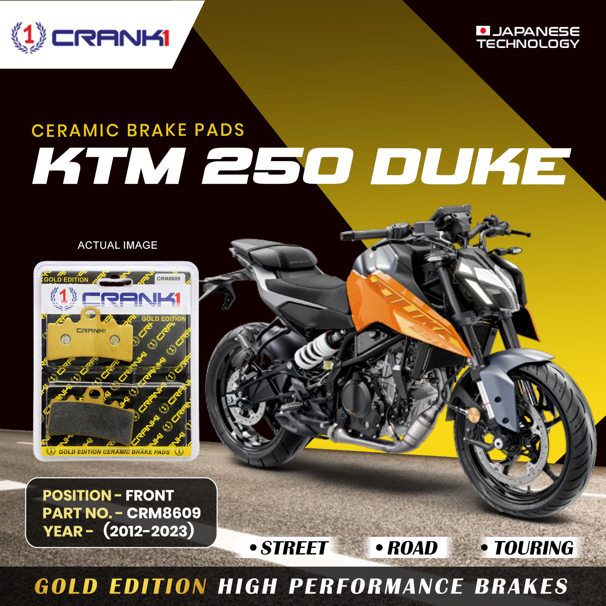 Ceramic Brake Pads For KTM 250 Duke (2012-2023) - Front - CRM8609