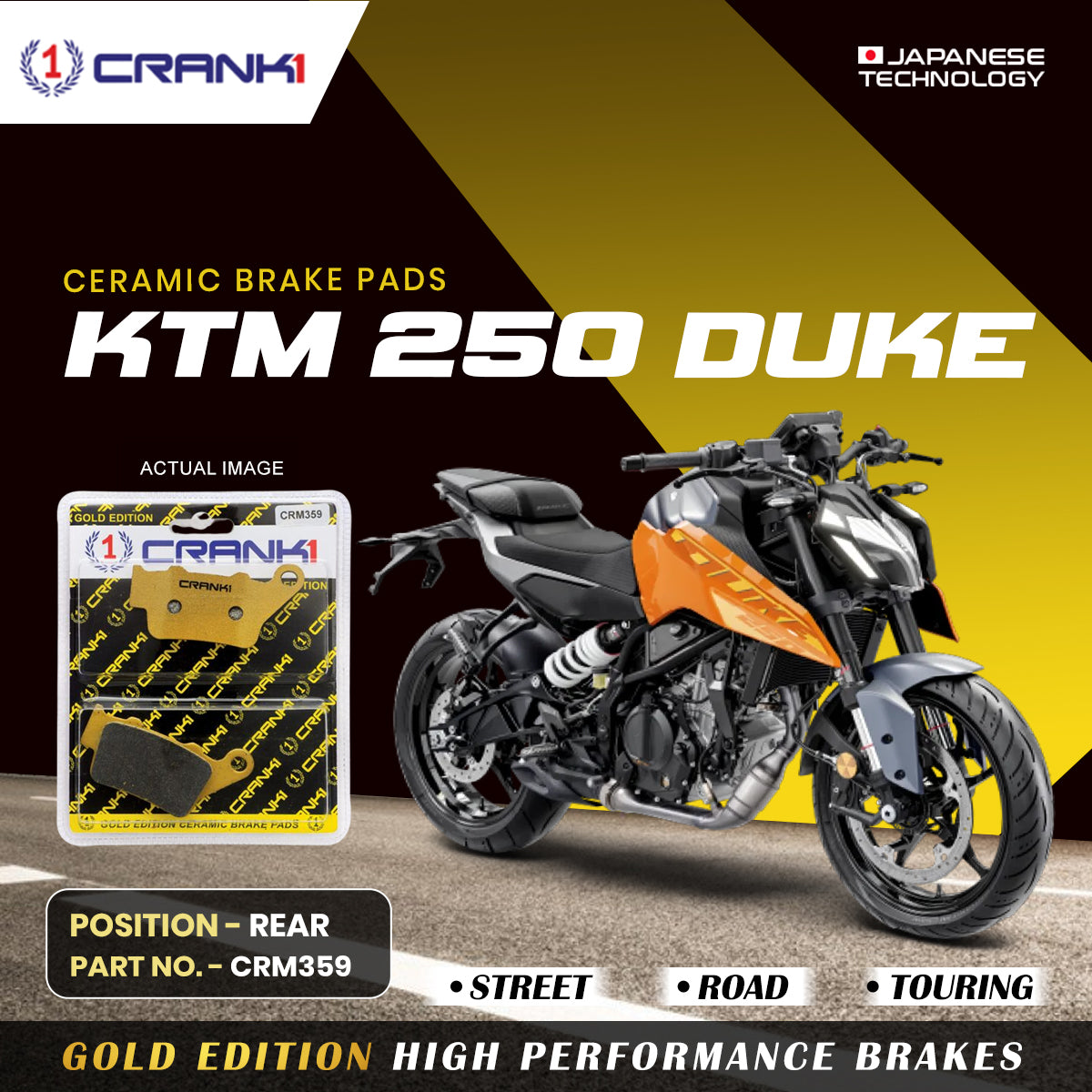 Ceramic Brake Pads For KTM 250 Duke - Rear - CRM359