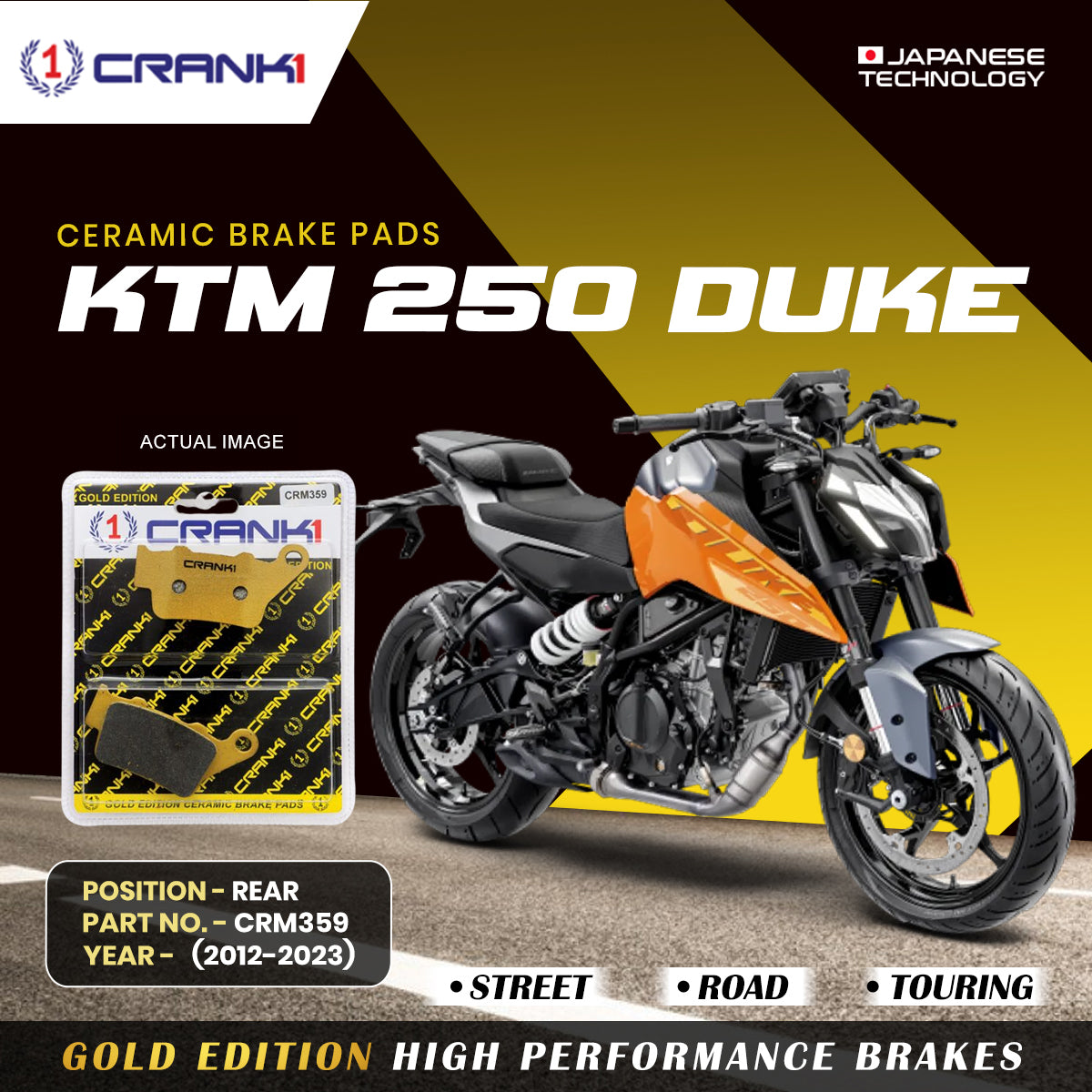 Ceramic Brake Pads For KTM 250 Duke (2012-2023) - Rear - CRM359