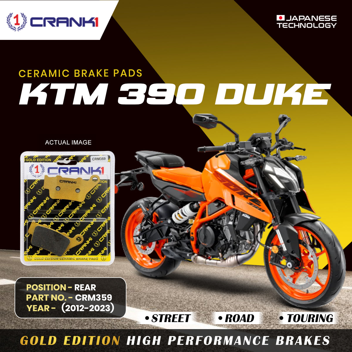 Ceramic Brake Pads For KTM 390 Duke (2012-2023) - Rear - CRM359