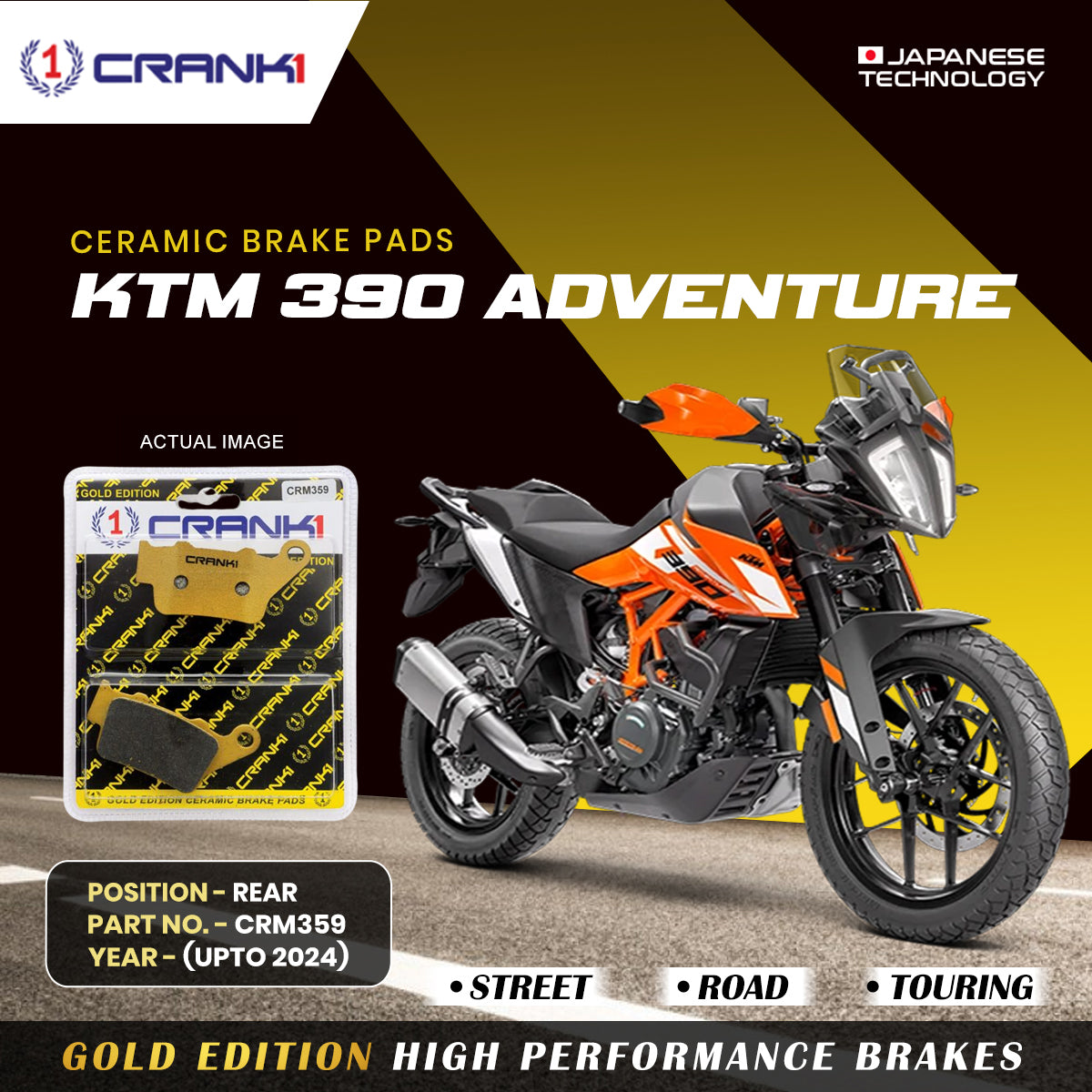 Ceramic Brake Pads For KTM 390 Adventure (Upto 2024) - Rear - CRM359