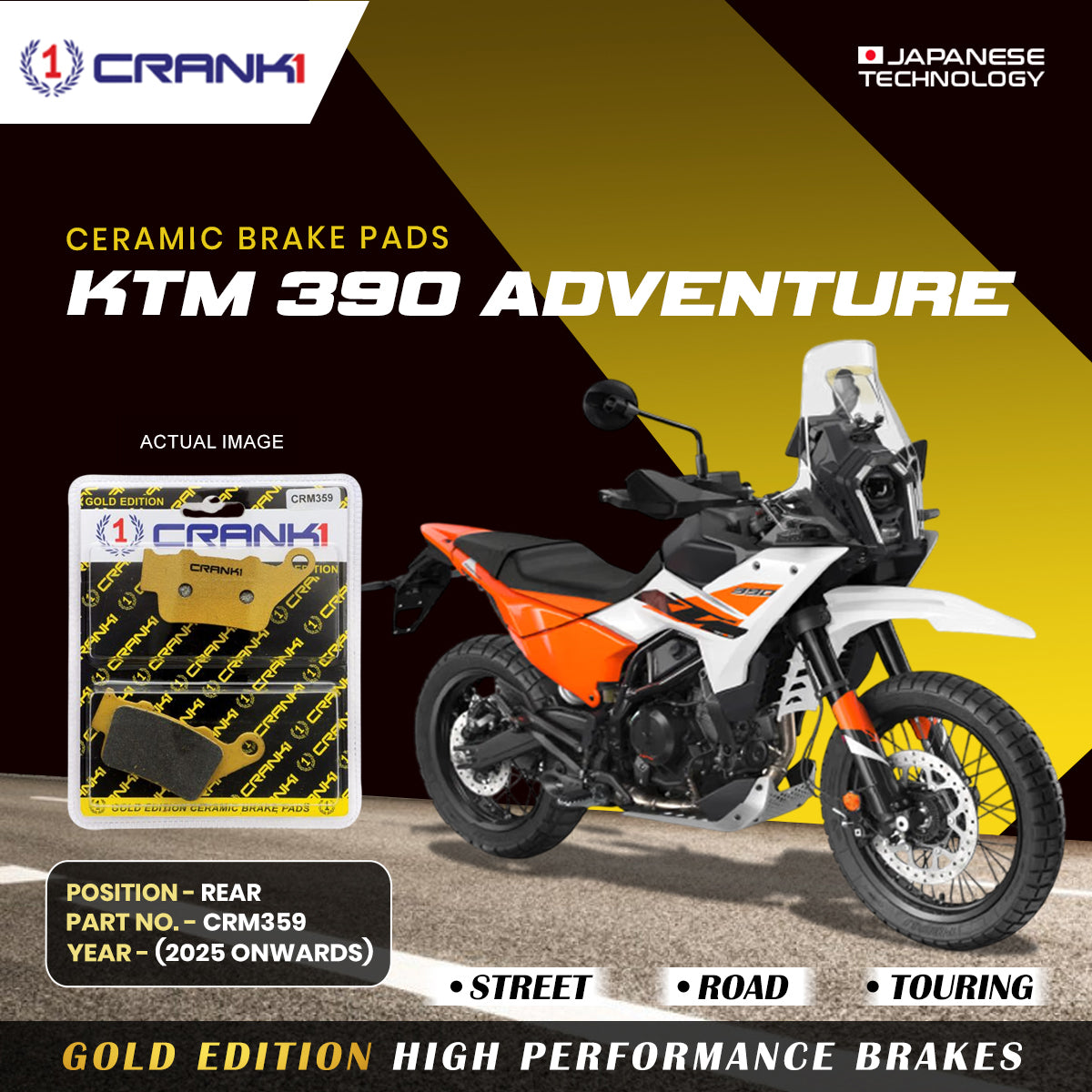 Ceramic Brake Pads For KTM 390 Adventure (2025 Onwards) - Rear - CRM359