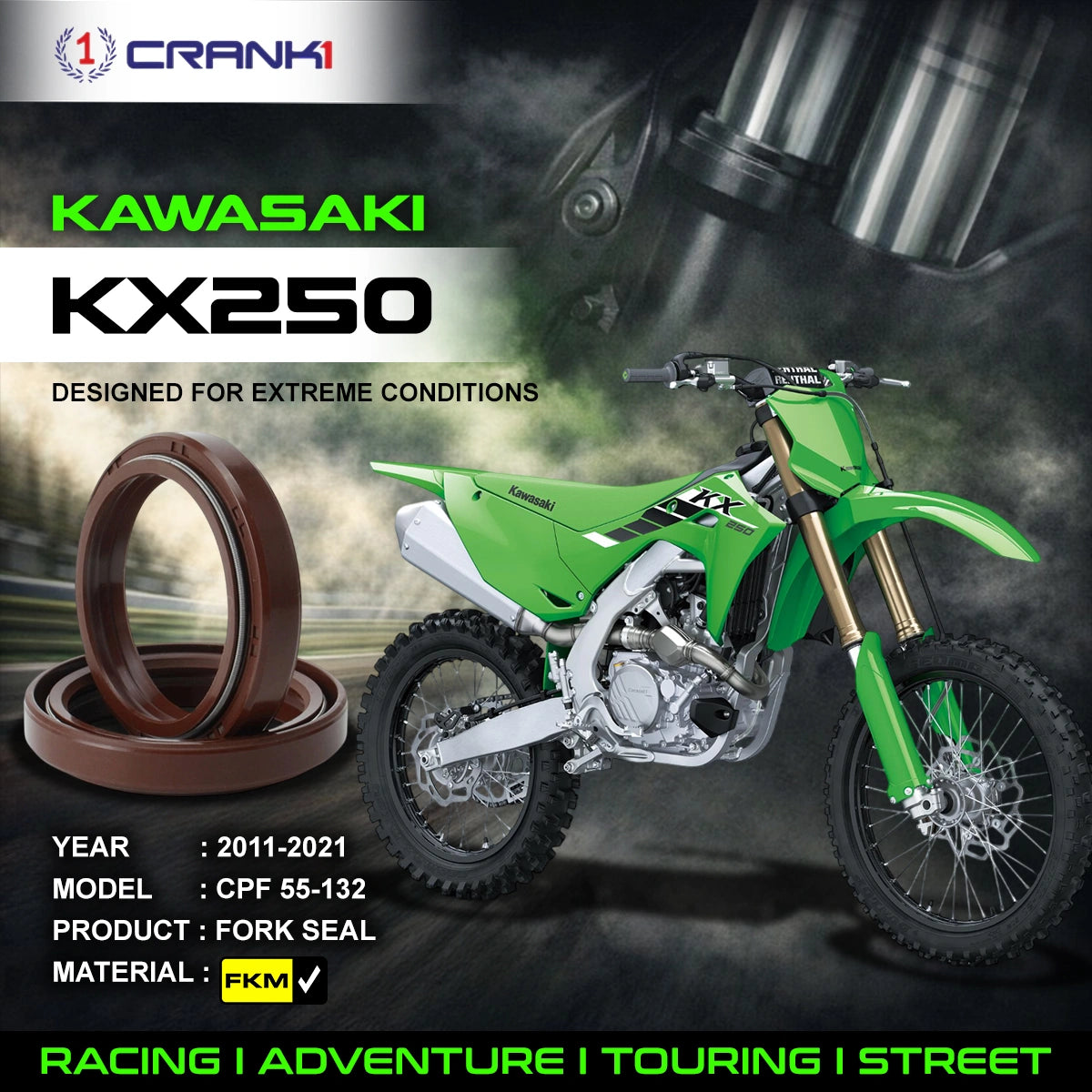 Fork Oil Seals Pair For Kawasaki KX250 (2011-2021) - CPF55-132