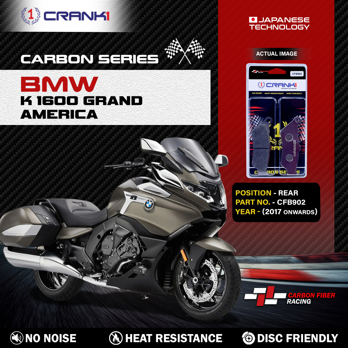 Carbon Brake Pads For BMW K 1600 Grand America (2017 Onwards) - Rear - CFB902