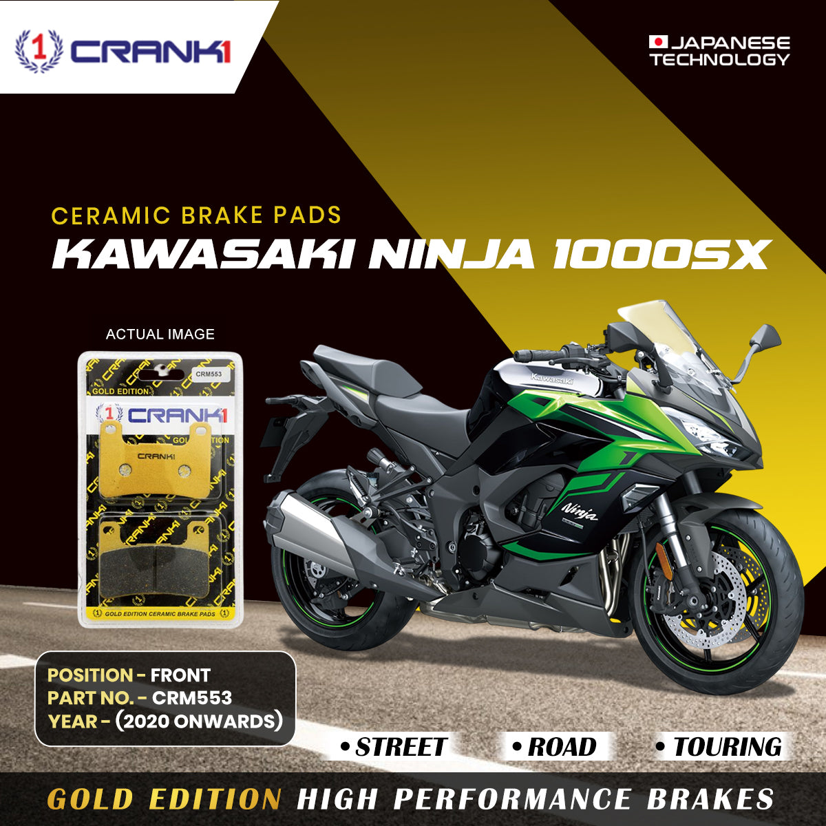 Ceramic Brake Pads For Kawasaki Ninja 1000SX (2020 Onwards) - Front - CRM553 - 2 Sets