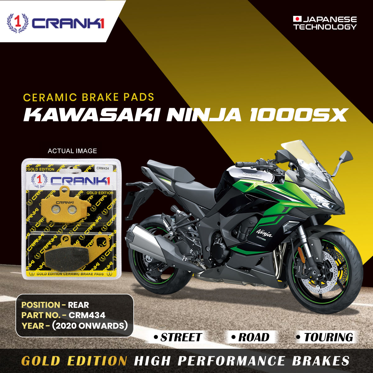Ceramic Brake Pads For Kawasaki Ninja 1000SX (2020 Onwards) - Rear - CRM434