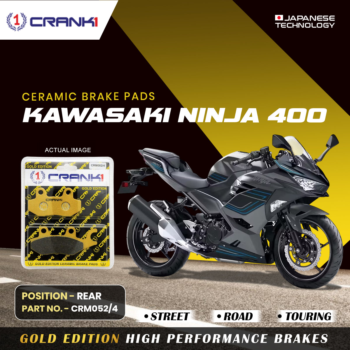 Ceramic Brake Pads For Kawasaki Ninja 400 - Rear - CRM052/4