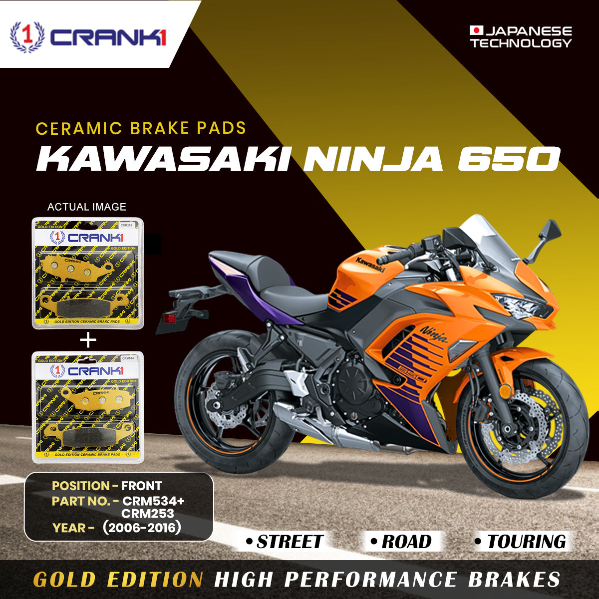 Ceramic Brake Pads For Left And Right Kawasaki Ninja 650 (2006-2016) - Front - CRM534 + CRM253 - 2 Sets