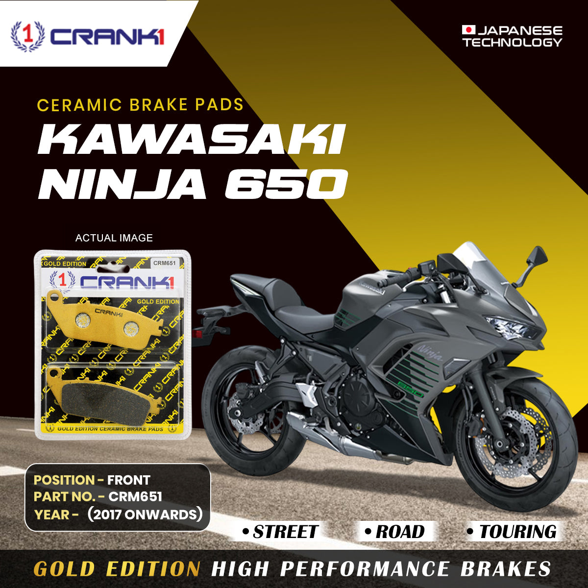 Ceramic Brake Pads For Kawasaki Ninja 650 (2017 Onwards) - Front - CRM651 - 2 Sets