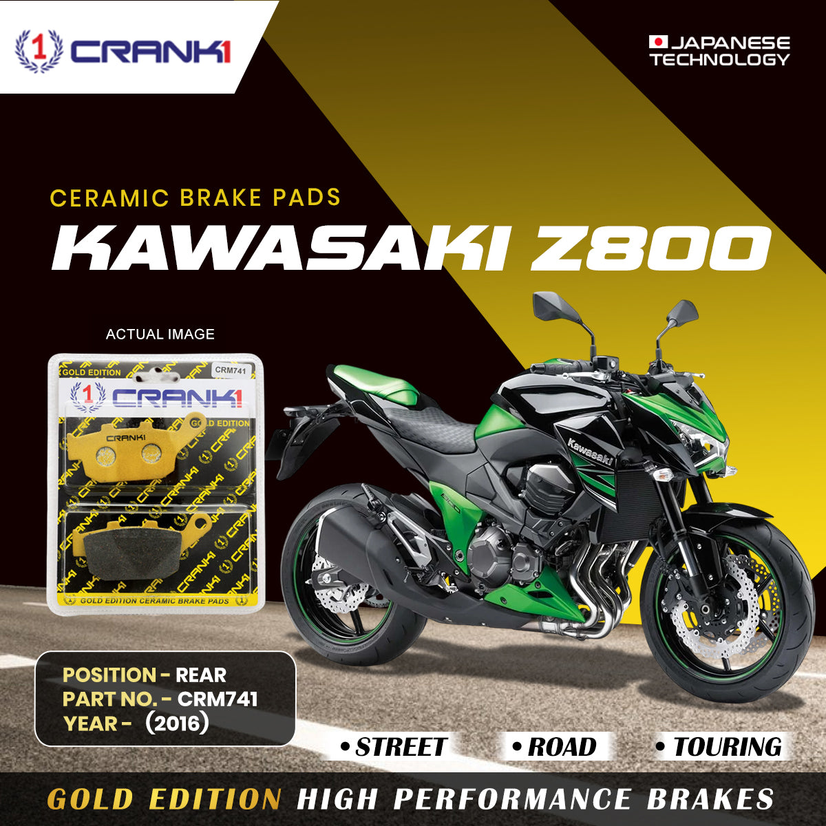 Ceramic Brake Pads For Kawasaki Z800 (2016) - Rear - CRM741