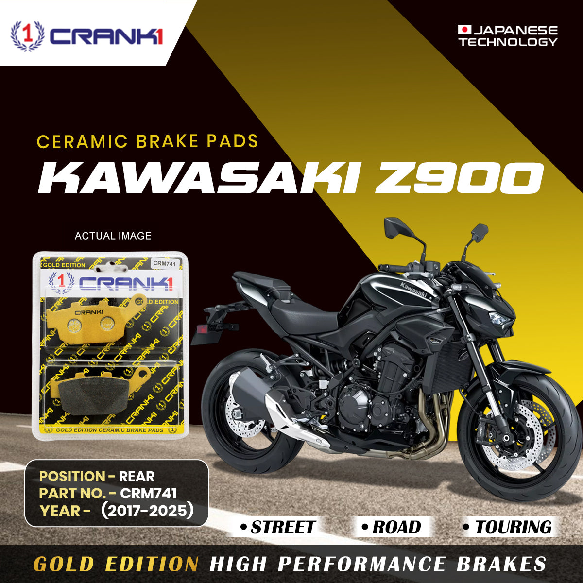 Ceramic Brake Pads For Kawasaki Z900 (2017-2025) - Rear - CRM741 - 1 Set