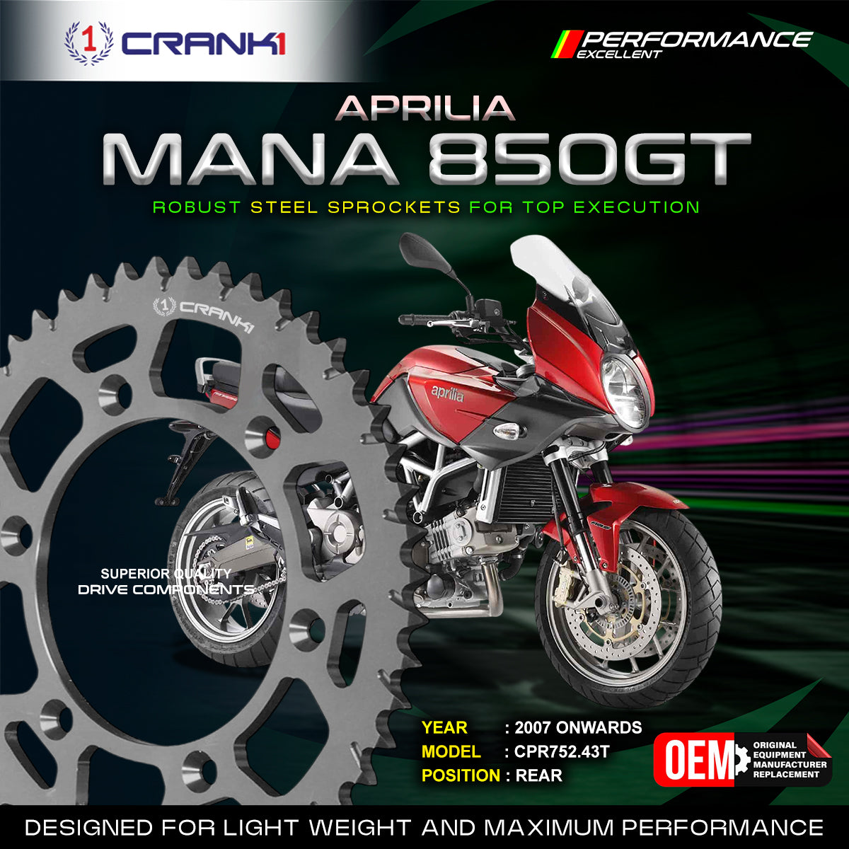 Sprocket For Aprilia Mana 850 GT (2007 Onwards) - Rear - CPR752.43T