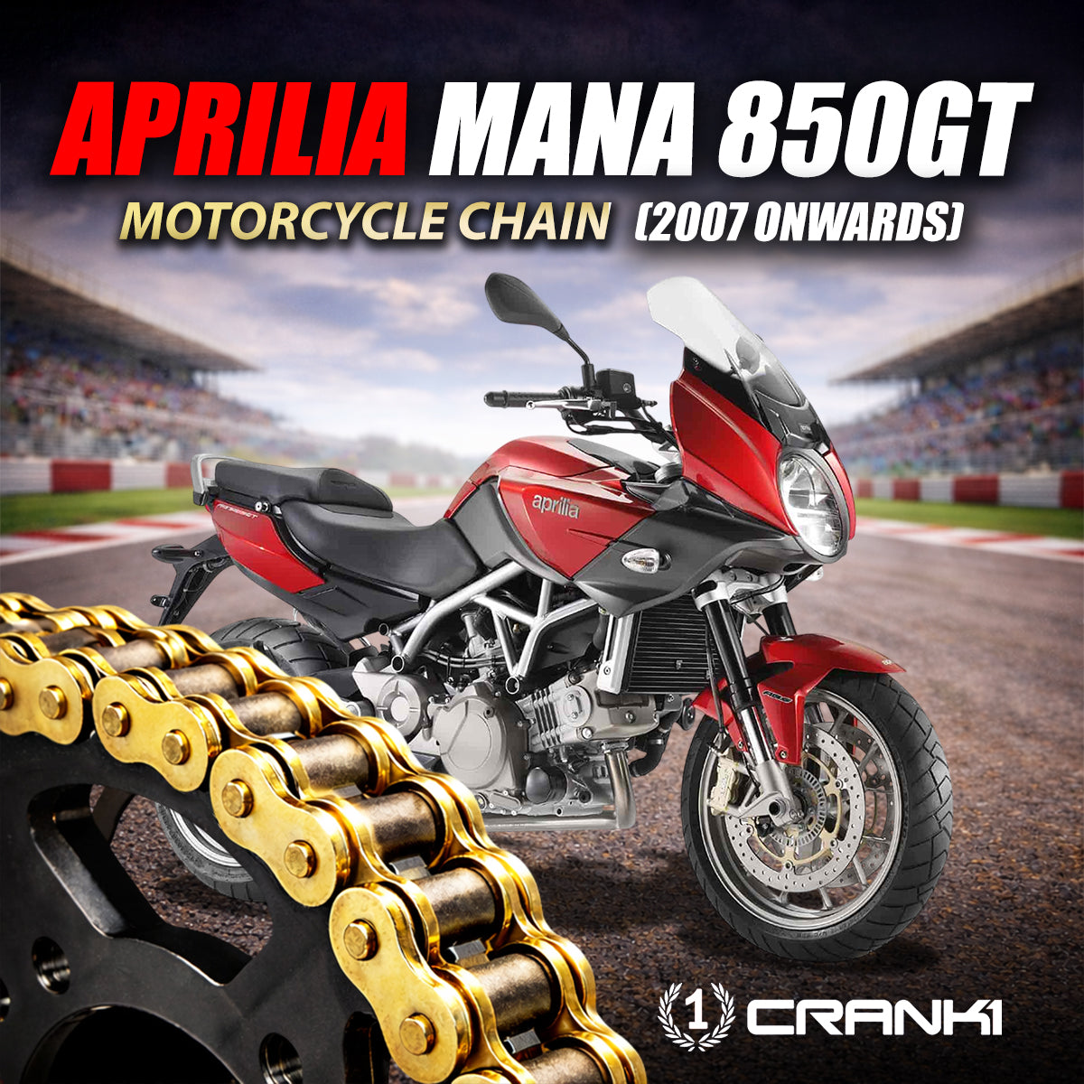 Chain For Aprilia Mana 850GT (2007 Onwards) - 525 Pitch x 108 Links Gold (ZVMX)