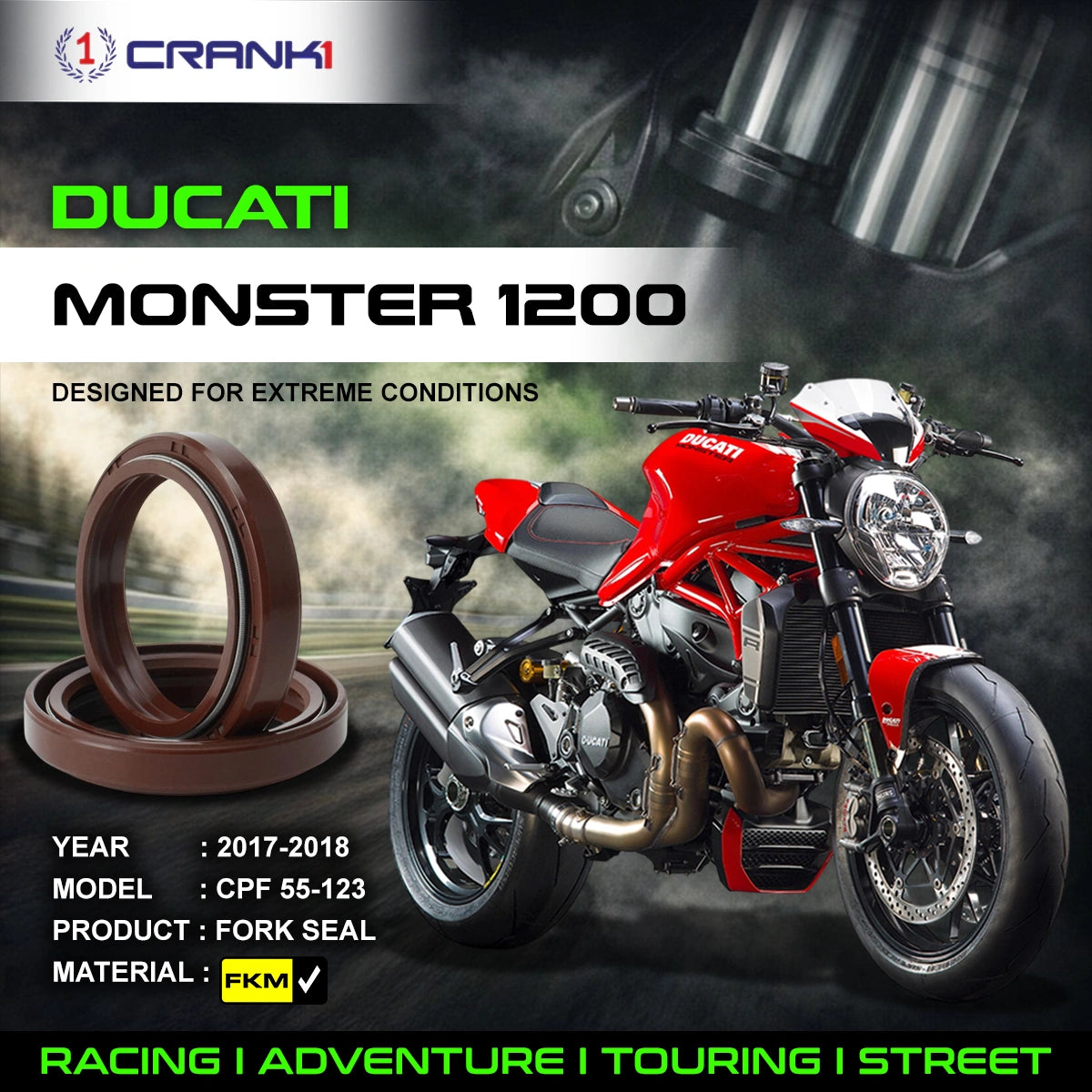 Fork Oil Seals Pair For Ducati Monster 1200 (2017-2018) - CPF55-123