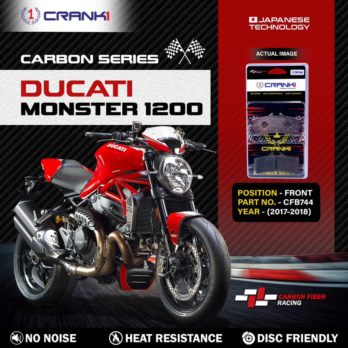 Carbon Brake Pads For Ducati Monster 1200 (2017-2018) - Front - CFB744 - 2 Sets