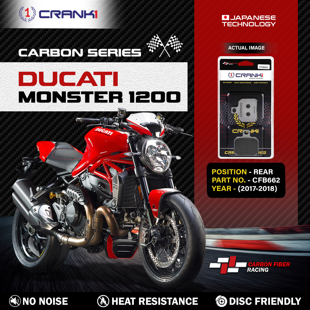 Carbon Brake Pads For Ducati Monster 1200 (2017-2018) - Rear - CFB662