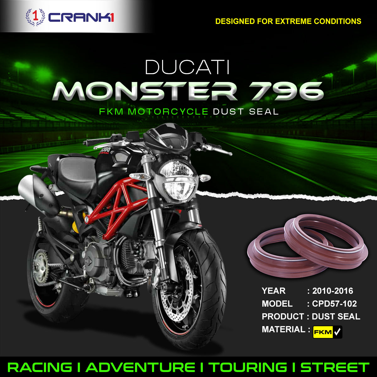 Fork Dust Seals Pair For Ducati Monster 796 (2010-2016) - CPD57-102