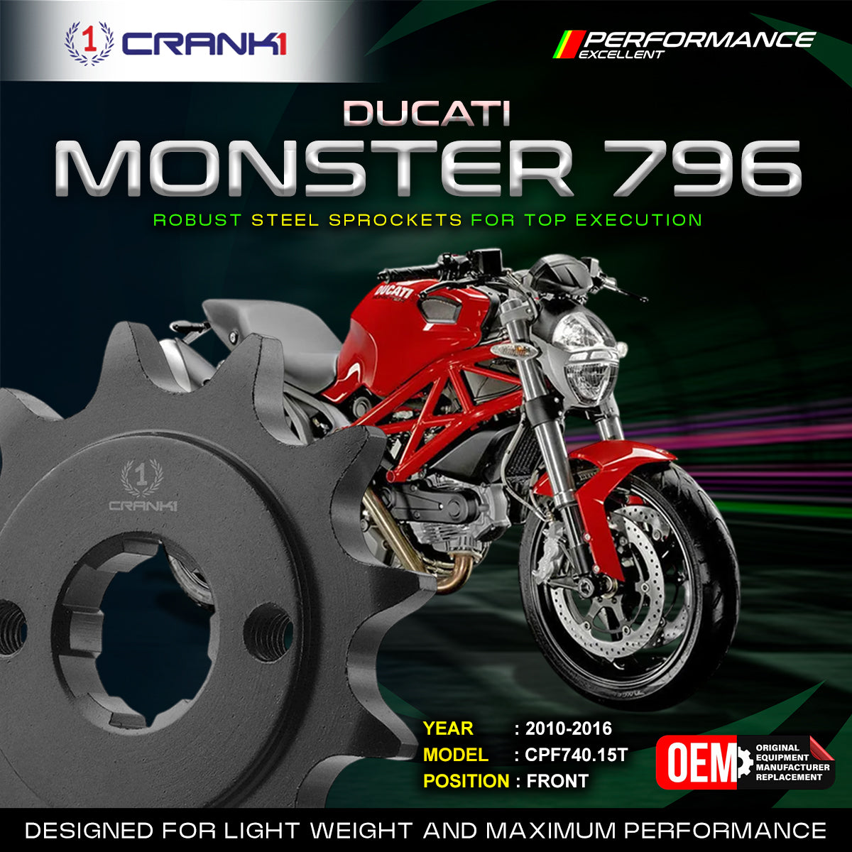 Sprocket For Ducati Monster 796 (2010-2016) - Front - CPF740.15T