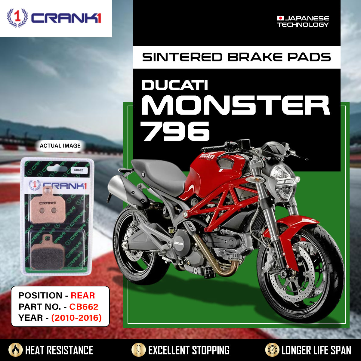 Sintered Brake Pads For Ducati Monster 796 (2010-2016) - Rear - CB662