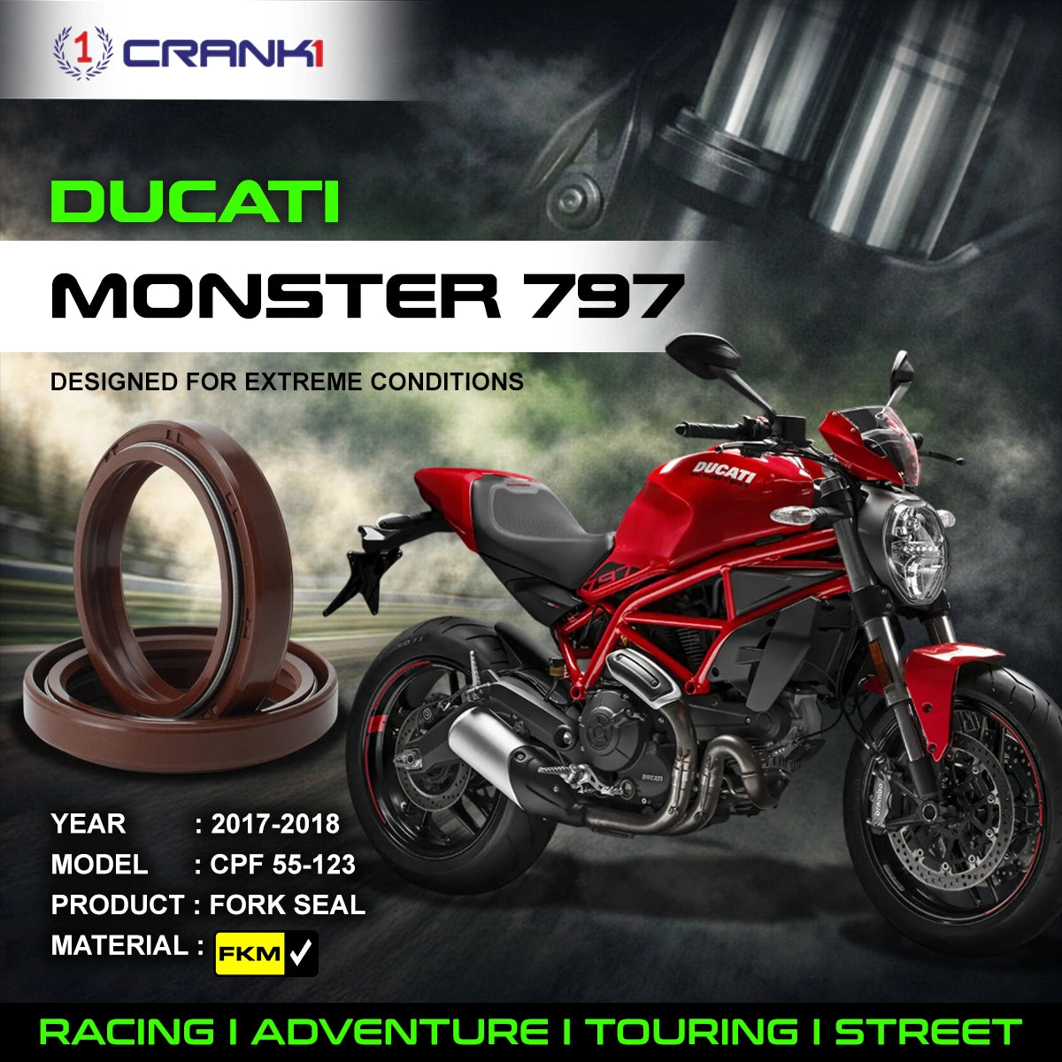 Fork Oil Seals Pair For Ducati Monster 797 (2017-2018) - CPF55-123