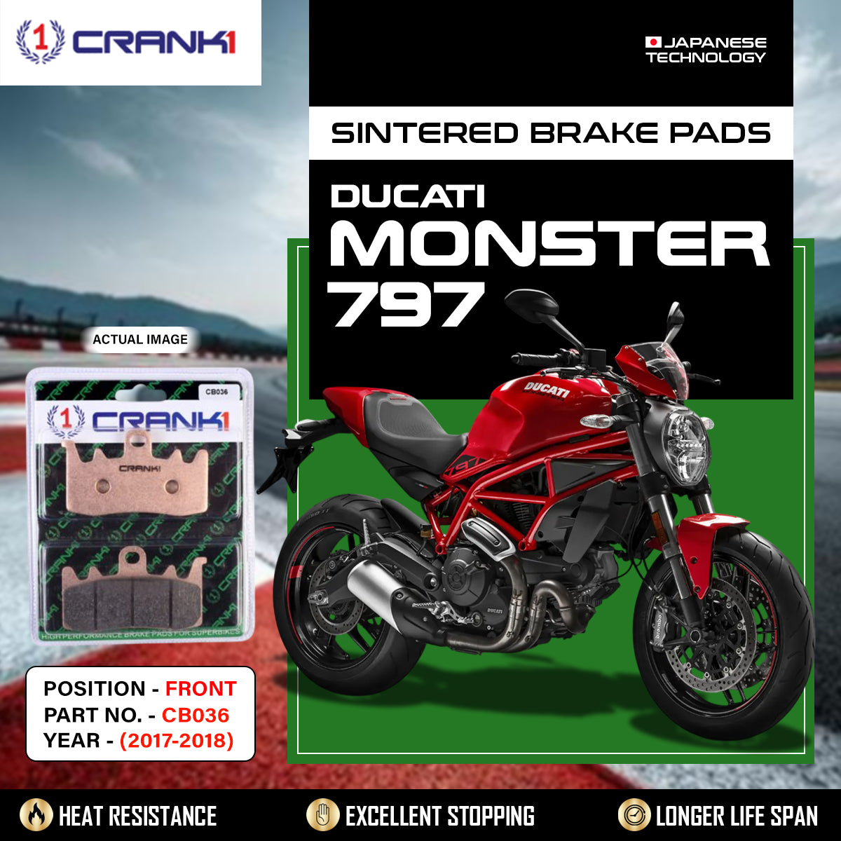 Sintered Brake Pads For Ducati Monster 797 (2017-2018) - Front - CB036 - 2 Sets