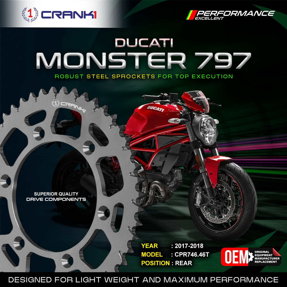 Sprocket For Ducati Monster 797 (2017-2018) - Rear - CPR746.46T