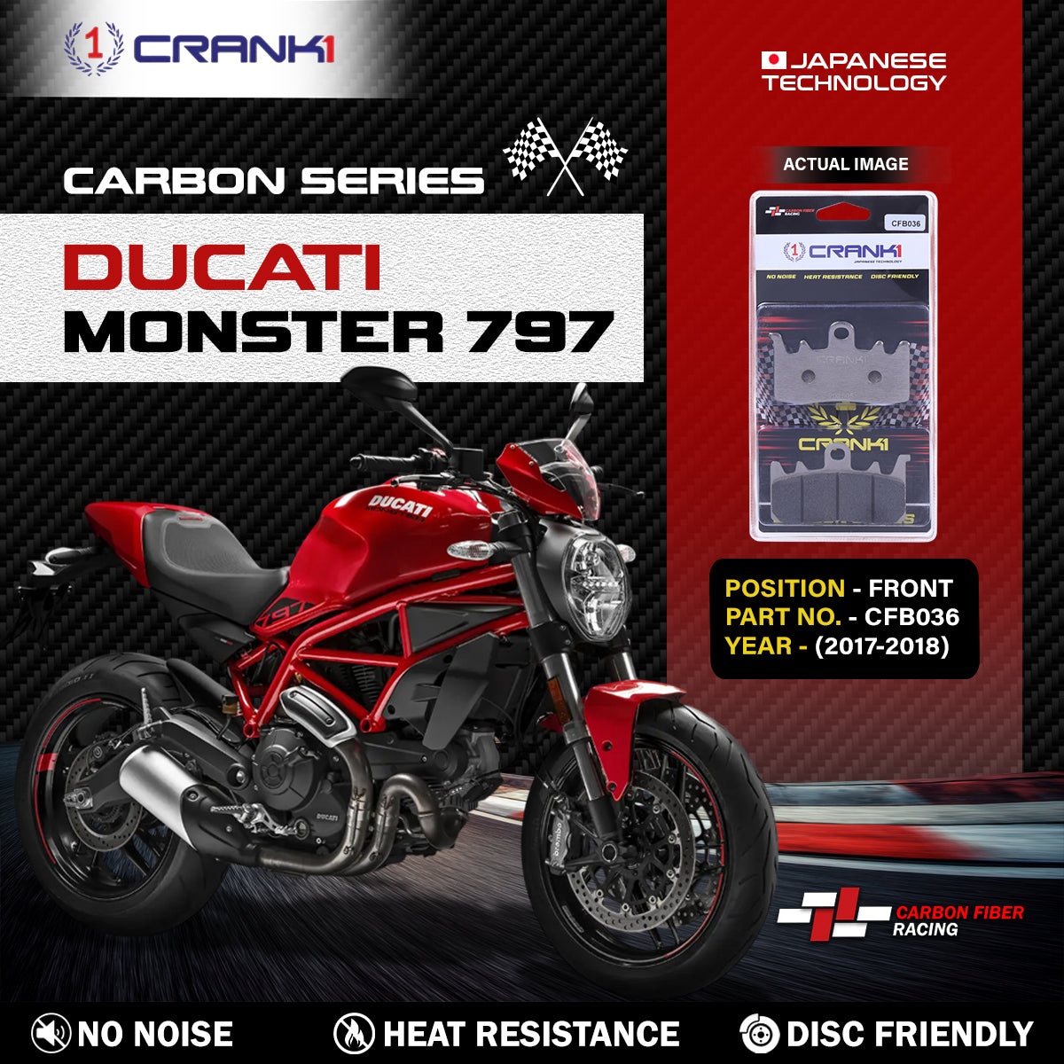 Carbon Brake Pads For Ducati Monster 797 (2017-2018) - Front - CFB036 - 2 Sets