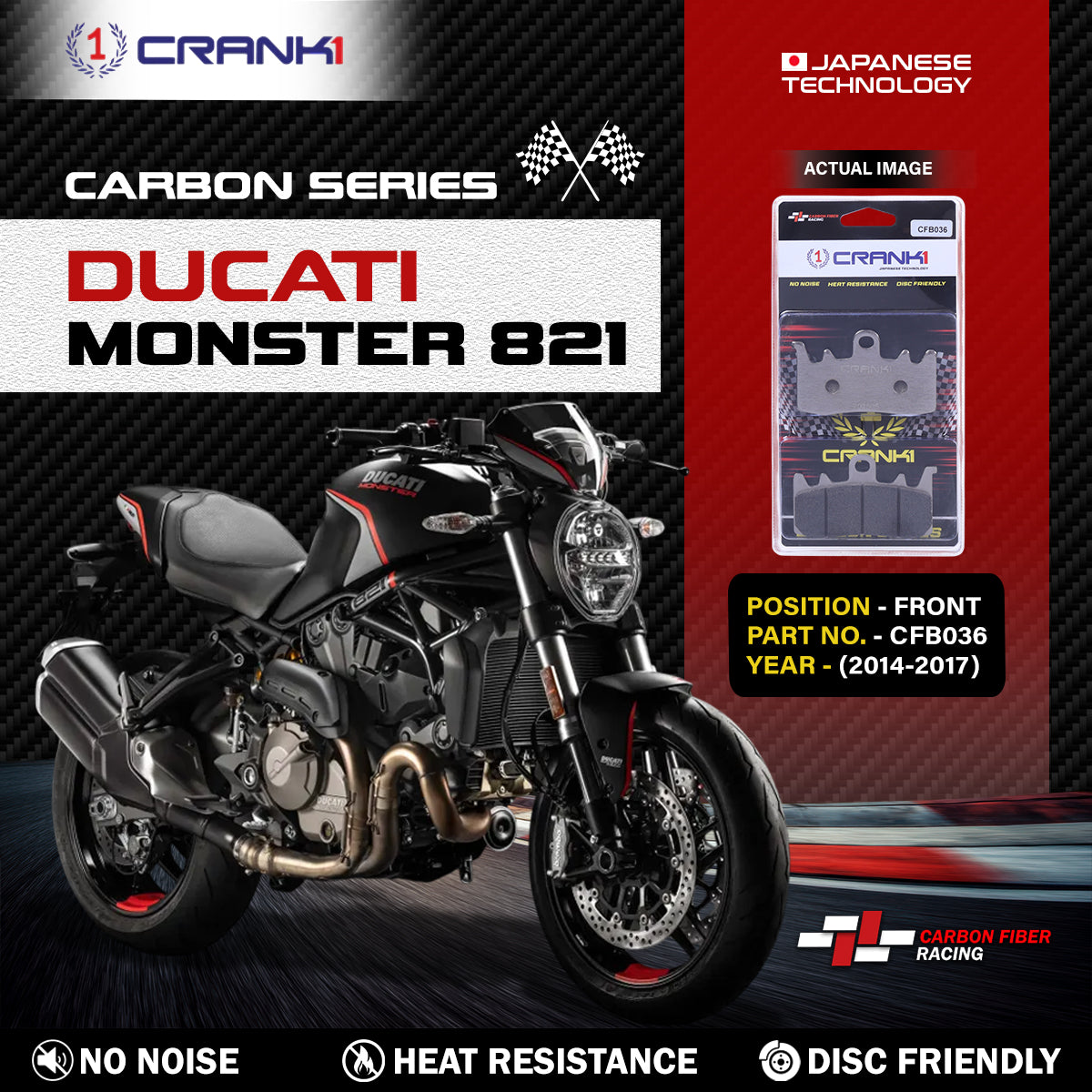 Carbon Brake Pads For Ducati Monster 821 (2014-2017) - Front - CFB036 - 2 Sets