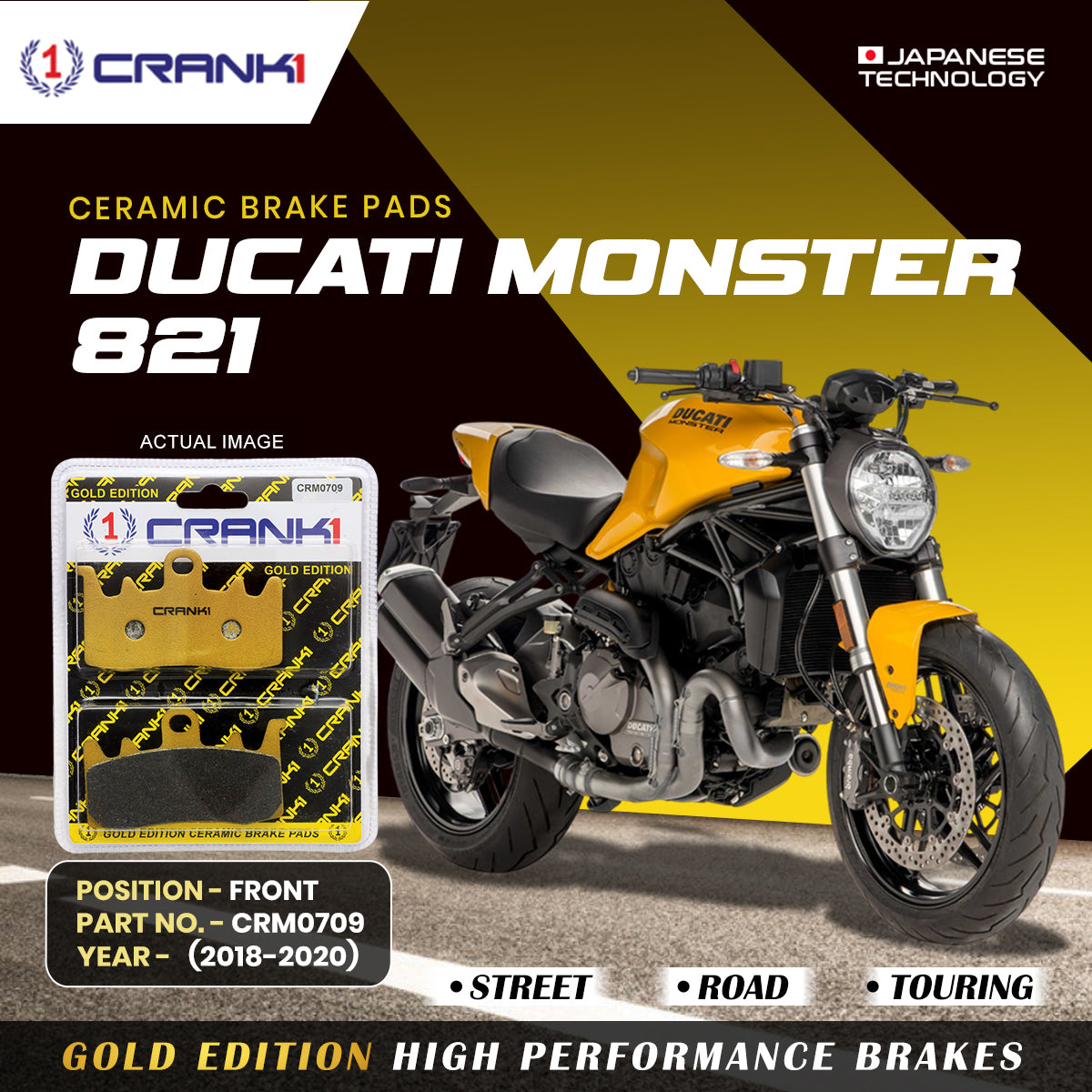 Ceramic Brake Pads For Ducati Monster 821 (2018-2020) - Front - CRM0709 - 2 Sets | Smooth Braking | Heat Resistant | Long Life | Disc Friendly