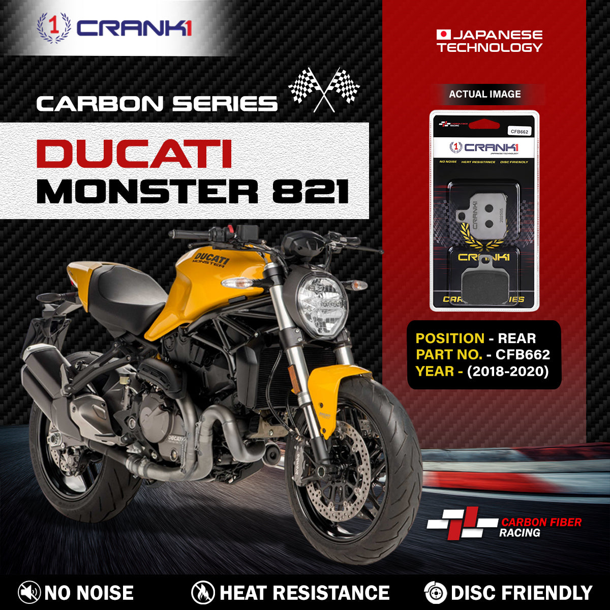Carbon Brake Pads For Ducati Monster 821 (2018-2020) - Rear - CFB662
