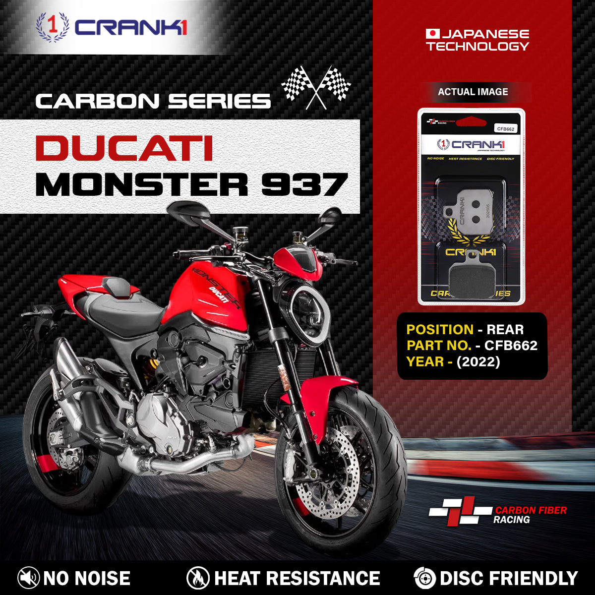 Carbon Brake Pads For Ducati Monster 937 (2022) - Rear - CFB662 - 1 Set