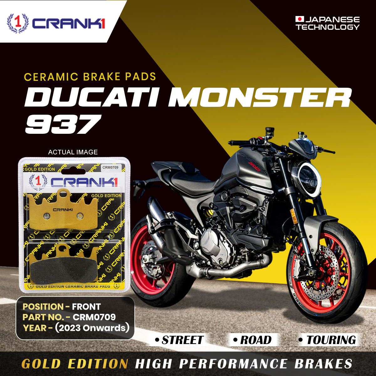 Ceramic Brake Pads For Ducati Monster 937 (2023 Onwards) - Front - CRM0709 - 2 Sets | Smooth Braking | Heat Resistant | Long Life | Disc Friendly