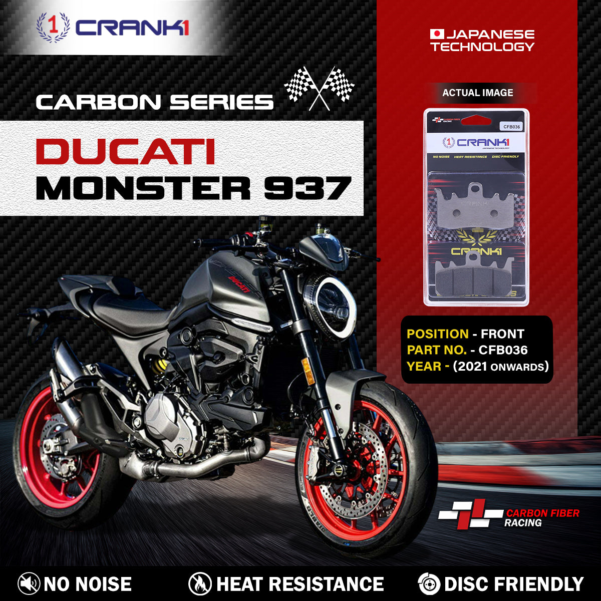 Carbon Brake Pads For Ducati Monster 937 (2021 Onwards) - Front - CFB036 - 2 Sets