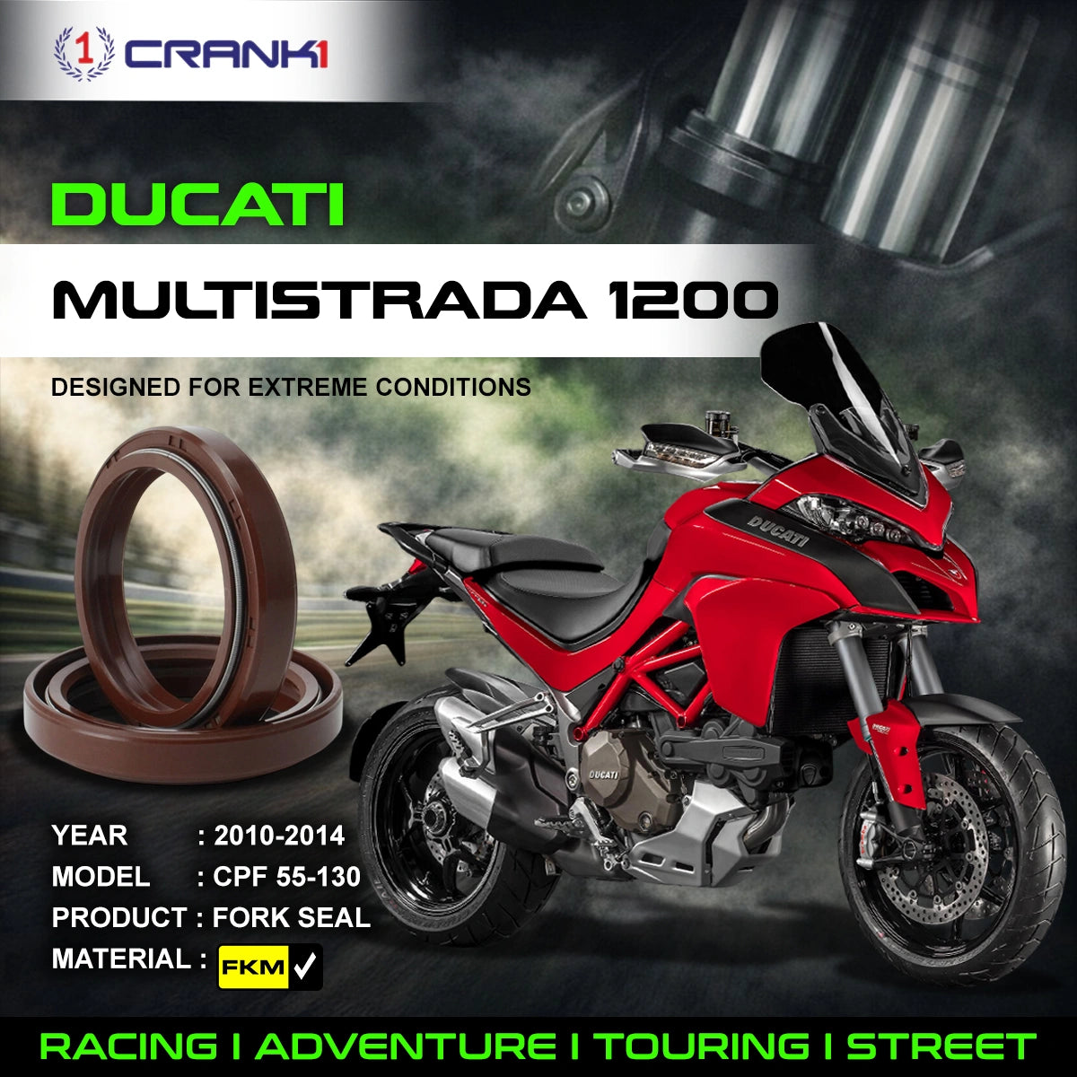 Fork Oil Seals Pair For Ducati Multistrada 1200 (2010-2014) - CPF55-130