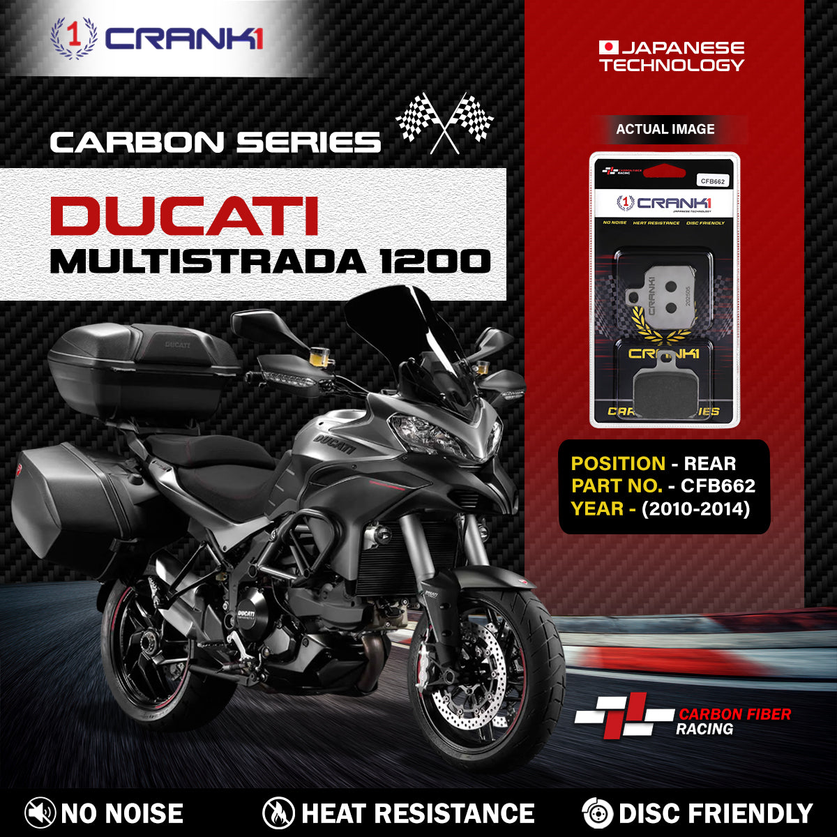 Carbon Brake Pads For Ducati Multistrada 1200 (2010-2014) - Rear - CFB662