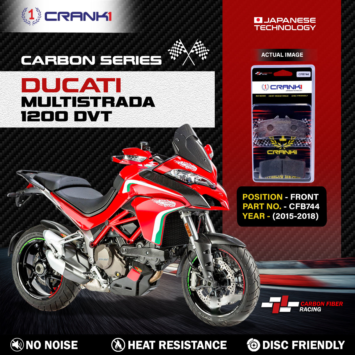 Carbon Brake Pads For Ducati Multistrada 1200 DVT (2015-2018) - Front - CFB744 - 2 Sets