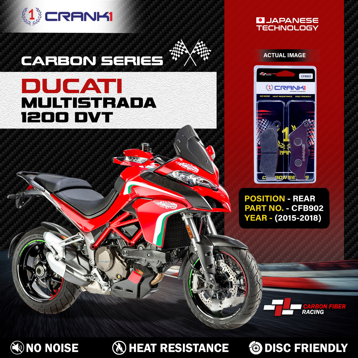 Carbon Brake Pads For Ducati Multistrada 1200 DVT (2015-2018) - Rear - CFB902