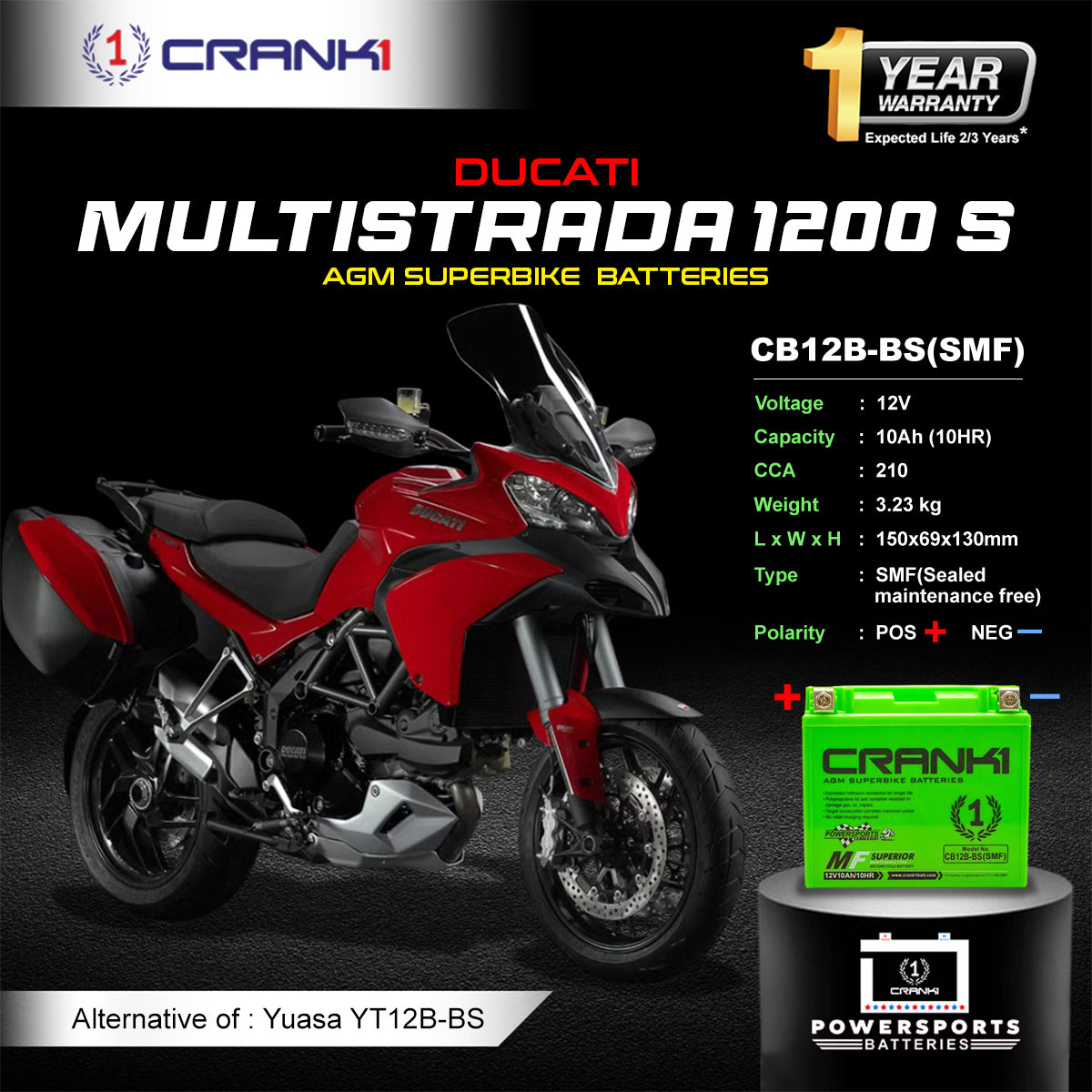 Battery For Ducati Multistrada 1200 S - CB12B-BS - Factory Activated