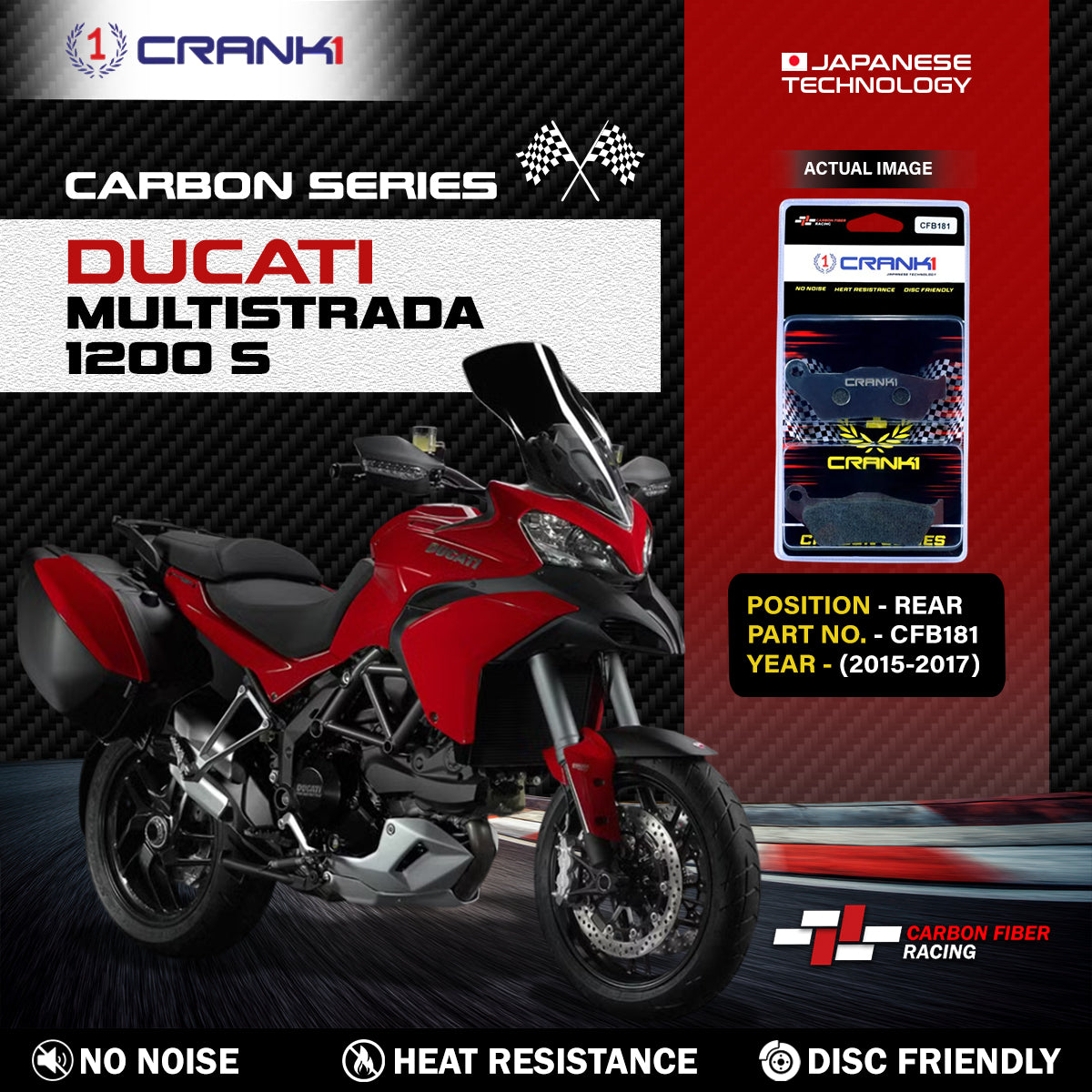 Carbon Brake Pads For Ducati Multistrada 1200 S (2015-2017) - Rear - CFB181