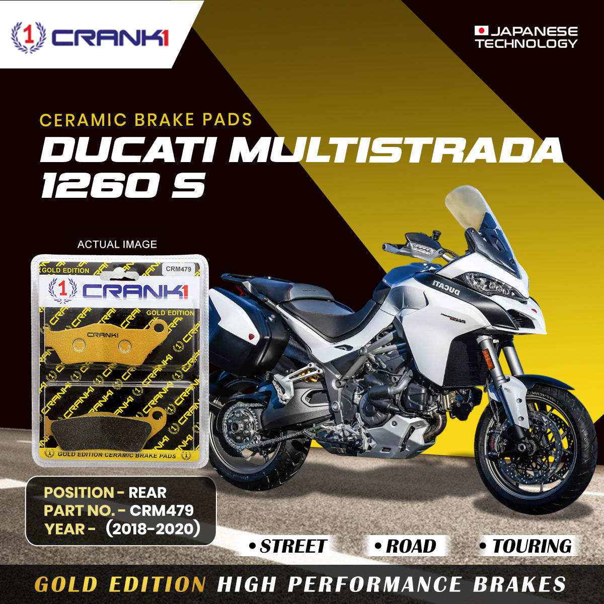 Ceramic Brake Pads For Ducati Multistrada 1260 S (2018-2020) - Rear - CRM479 - 1 Set | Smooth Braking | Heat Resistant | Long Life | Disc Friendly