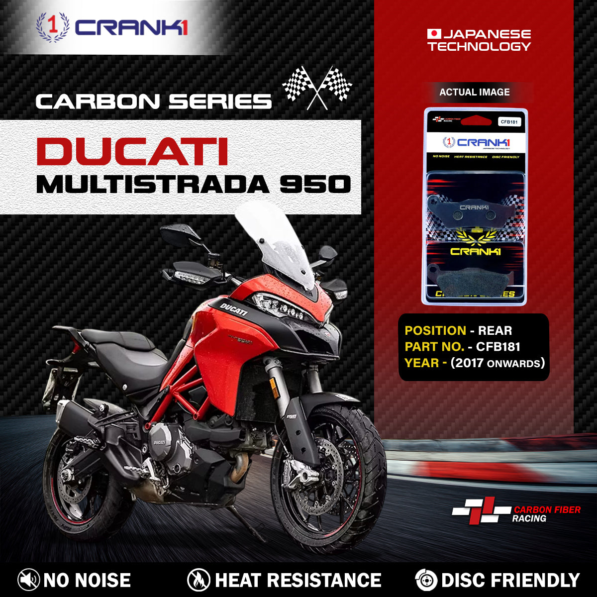 Carbon Brake Pads For Ducati Multistrada 950 (2017 Onwards) - Rear - CFB181