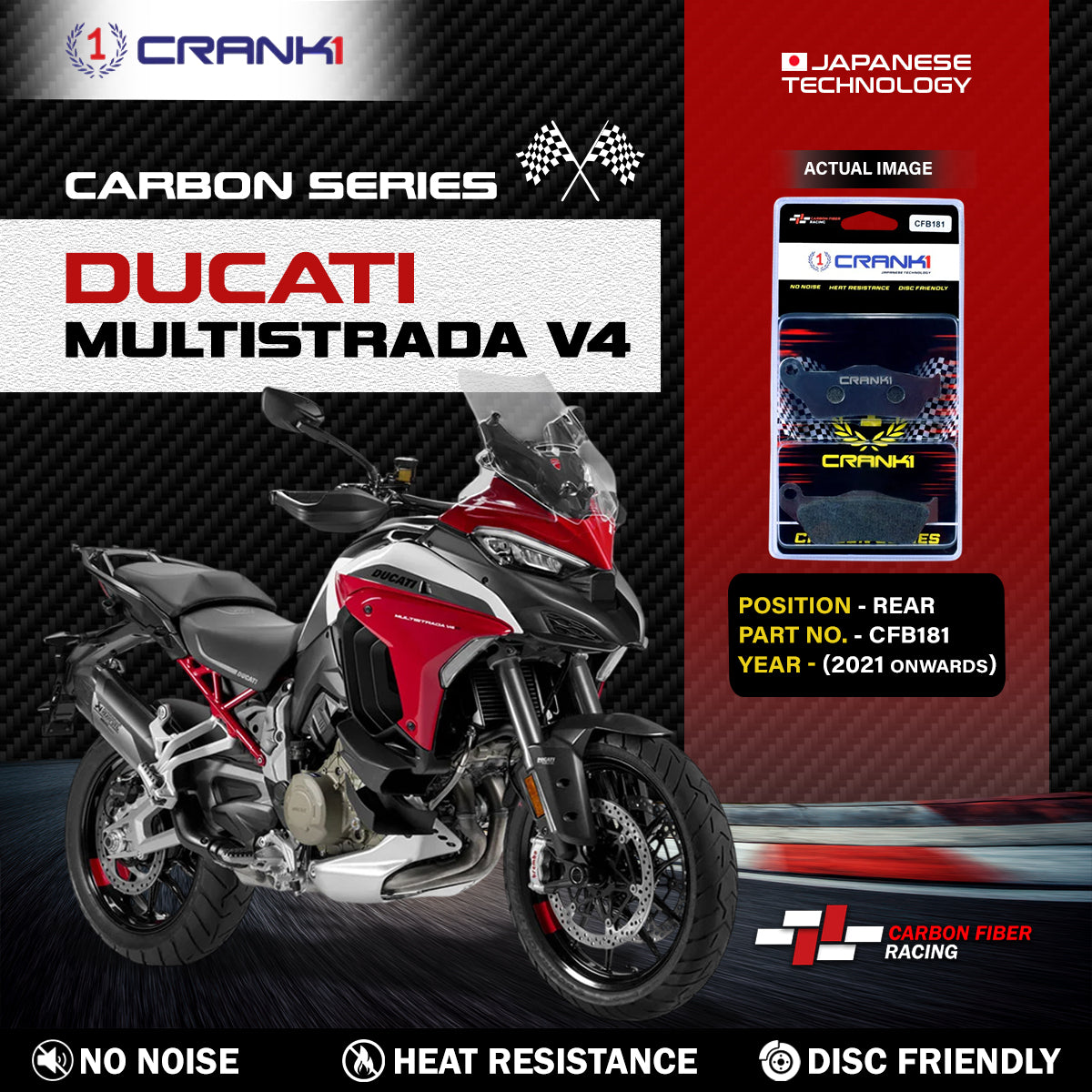 Carbon Brake Pads For Ducati Multistrada 1200 V4 (2021 Onwards) - Rear - CFB181