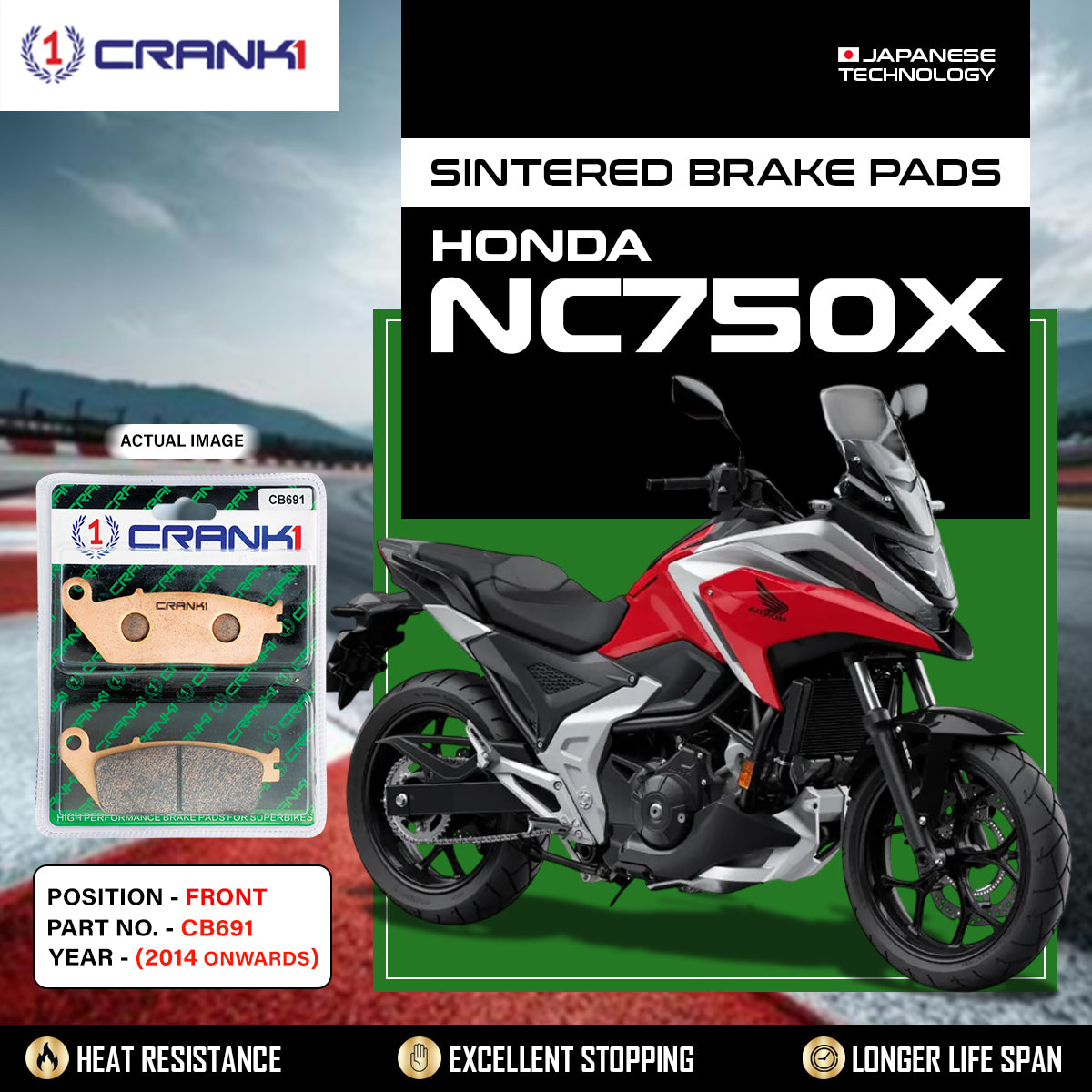 Sintered Brake Pads For Honda NC750X (2014 Onwards) - Front - CB691