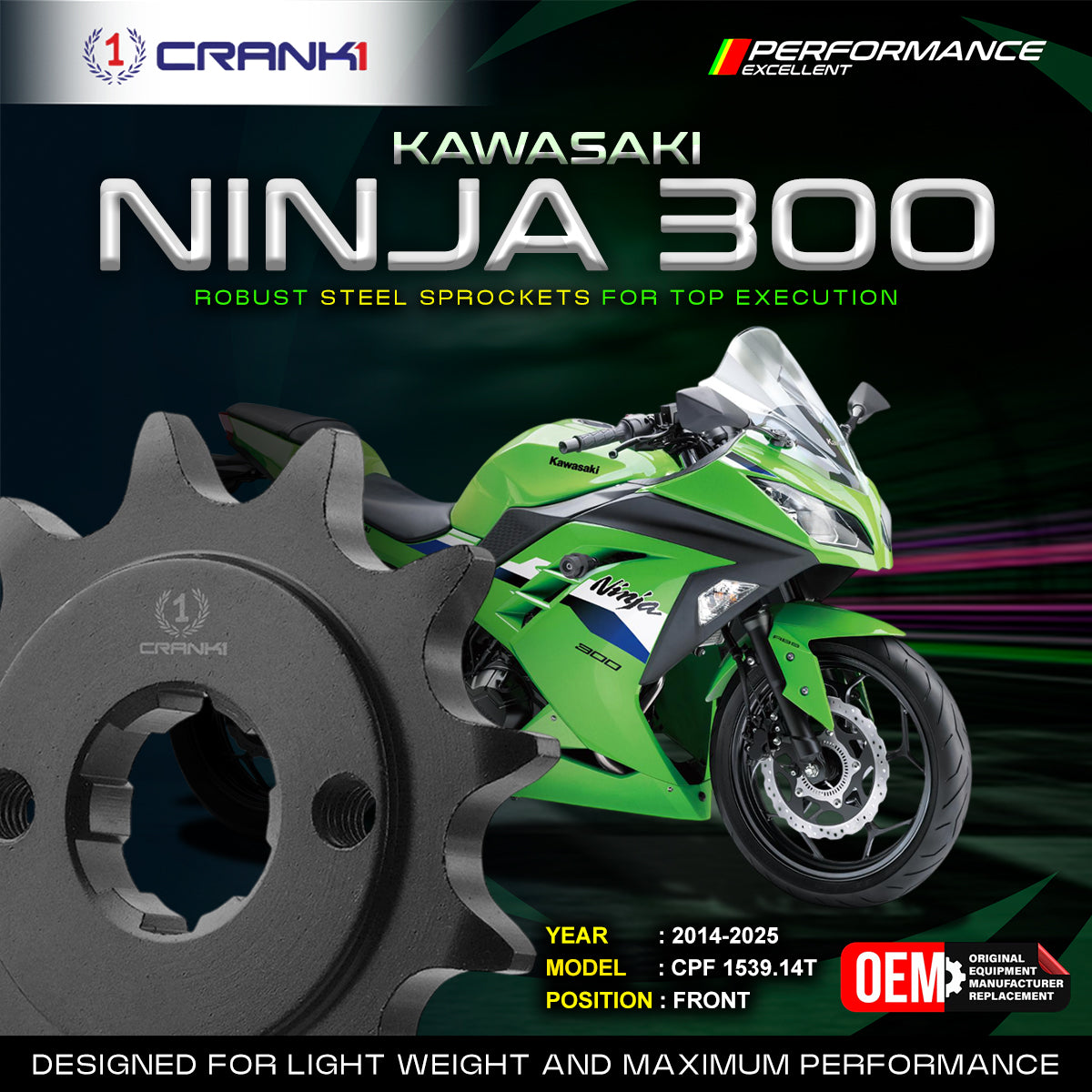 Sprocket For Kawasaki Ninja 300 (2014-2025) - Front - CPF1539.14T