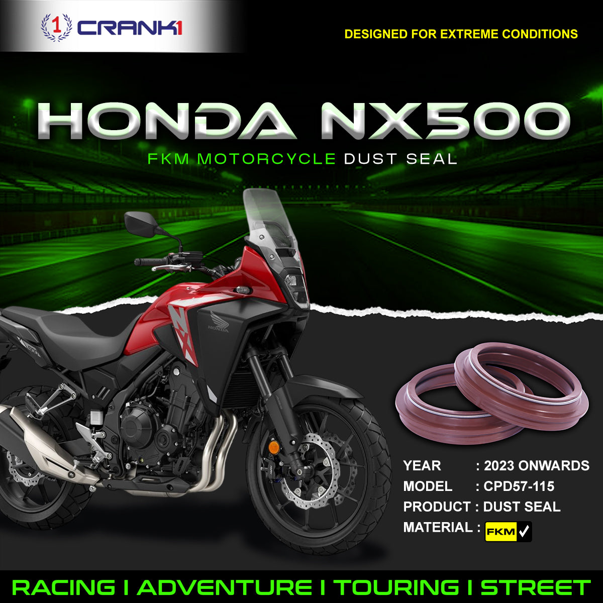 Fork Dust Seals Pair For Honda NX500 (2023 Onwards) - CPD57-115 | Superior Sealing | High Endurance | Durable | Easy Installation