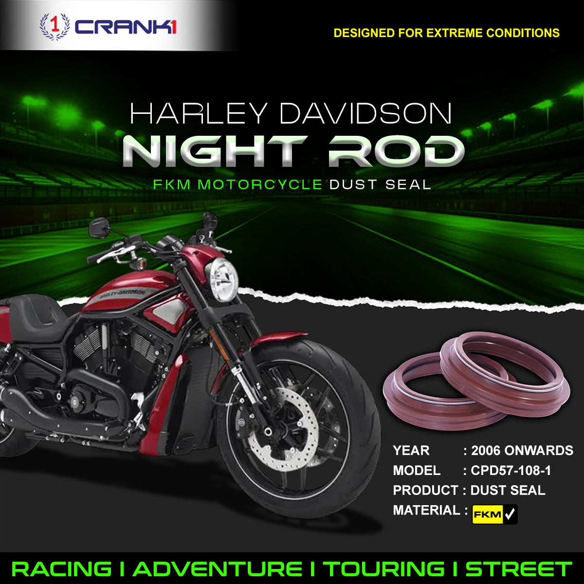 Fork Dust Seals Pair For Harley Davidson Night Rod (2006 Onwards) - CPD57-108-1