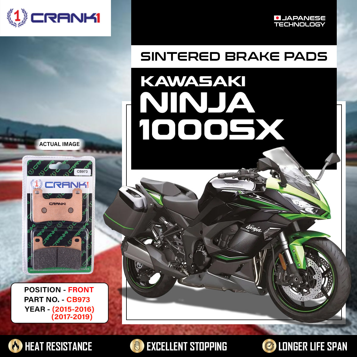Sintered Brake Pads For Kawasaki Ninja 1000SX (2015-2016) (2017-2019) - Front - CB973 - 2 Sets