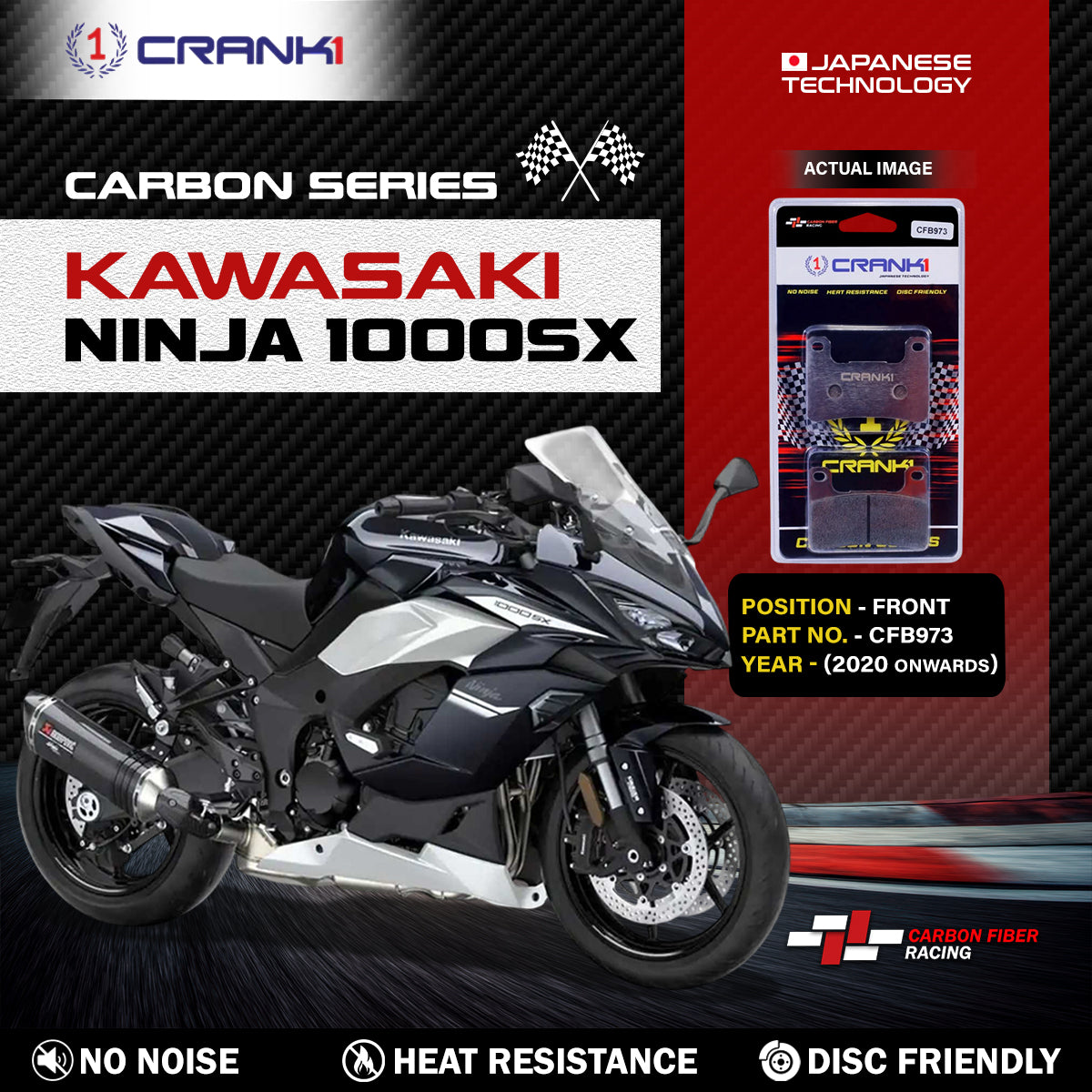 Carbon Brake Pads For Kawasaki Ninja 1000SX (2020 Onwards) - Front - CFB973 - 2 Sets