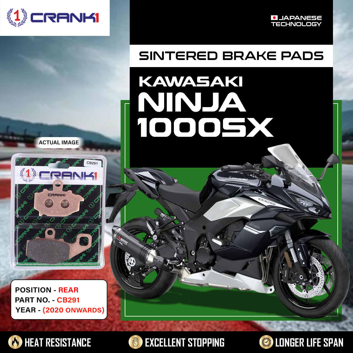 Sintered Brake Pads For Kawasaki Ninja 1000SX (2020 Onwards) - Rear - CB291